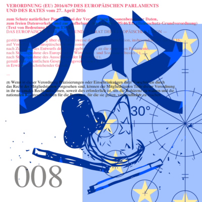 Logo Erwägungsgrund 8 - der Text des Erwädungsgrundes vor dem DaZ Logo und der europäischen Flagge