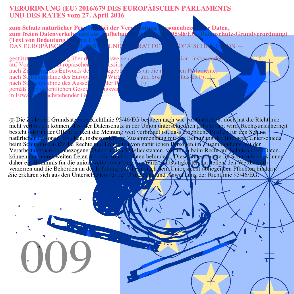 Logo Erwägungsgrund 9 - der Text des Erwädungsgrundes vor dem DaZ Logo und der europäischen Flagge